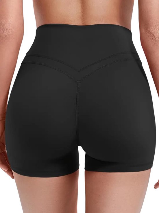 FLEXCROSS Short - Dames Cross-Front - Stijlvolle Sportbroek - Hoge Taille - Biker Shorts - Butt Lifting - Stretchy Sport Shorts - Zomer - Activewear - Zwart - Maat M van Merkloos