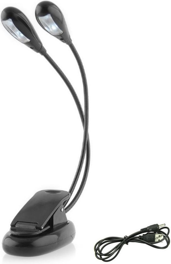 Flexibel led leeslampje - Boekleeslamp - USB oplaadbaar - Inclusief USB kabel - Leeslampje bed - Boeklampje met klem - Led lamp - Klemlamp - Geschikt voor Boek/E-reader/Kindel/Kobo/PC/Laptop/Bed/Muziek/Slaapkamer - Zwart van Flex