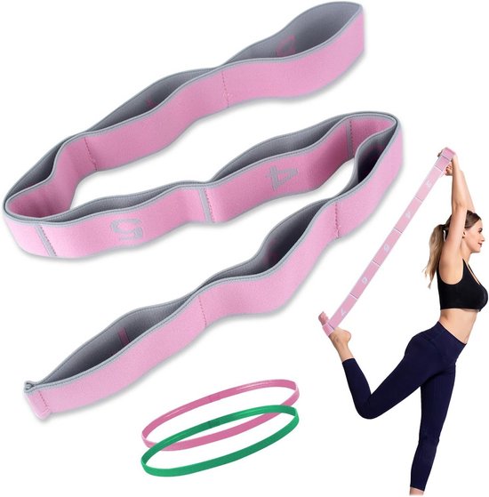 Flexibele Yoga Stretchriem met 8 Lussen voor Pilates, Dans & Fitness Oefeningen