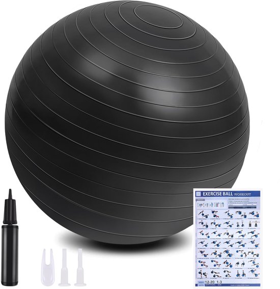 flintronic Oefenbal, anti-brust yogabal, fitnessbal, 55 tot 65 cm, extra dikke Zwitserse bal met handpomp voor yoga, pilates, fitness
