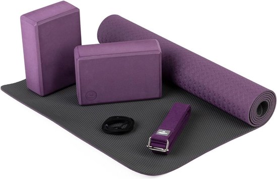 Flow Yogamat TPE 2 x EVA Yoga Stenen - Rubber Yoga Blokken - Katoenen Yoga Riem voor Beginners van Avento