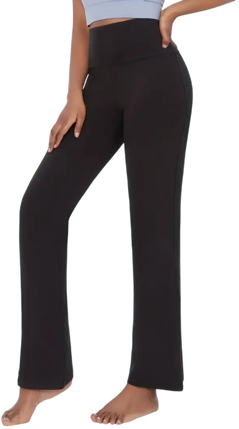 FLOWFLARE Flared Legging - Dames - Super Zacht & Comfortabel - Let op: Minder geschikt voor lange vrouwen - Super Zachte Hoge Taille Flare Broek - Buikcontrole - Niet Doorschijnend - Casual - Workout - Yoga - Zwart - Maat XS van Merkloos