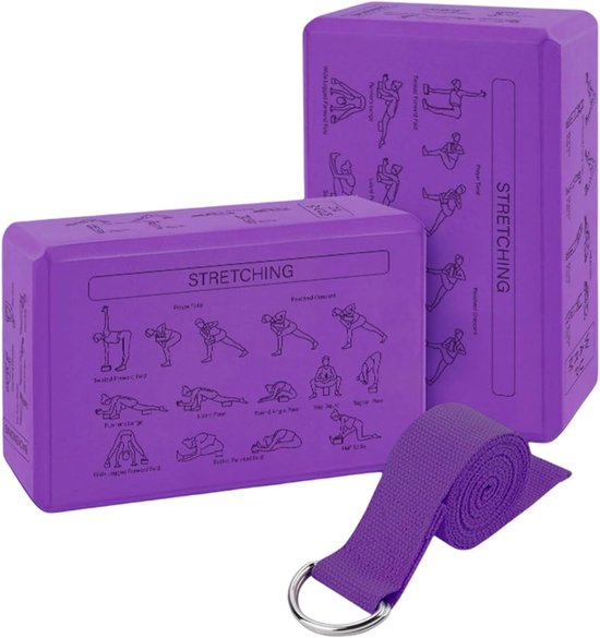 Foam Yoga Blokken - Training Wiggen - Balans Verbeteren - Antislip Oppervlakken - Set van 2 - Paars