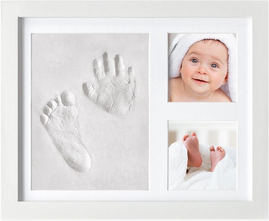 Frummel Baby Fotolijstje met Klei Afdruk (Gipsafdruk baby) - Beter dan gips afdruk - Klei Afdruk Baby Voet en Hand - Kraamcadeau Meisje / Kraamcadeau Jongen - Babyshower van Frummel