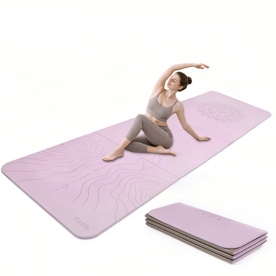 Funlife Opvouwbare Yogamat 190 x 66 cm - 10 mm Dik - Antislip Fitnessmat voor Yoga, Pilates en Thuis Workout - Paars Mandala Design
