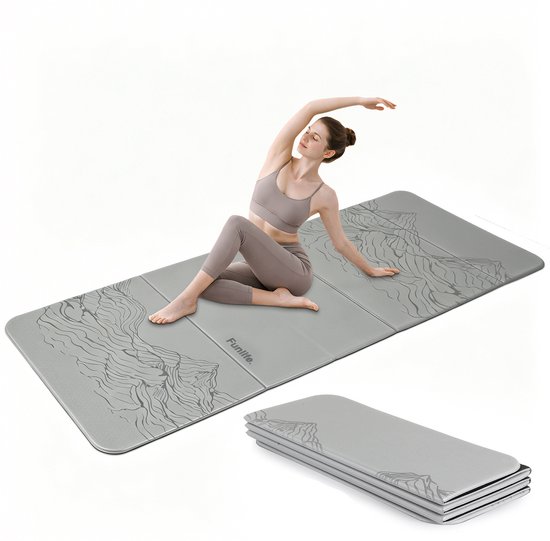 Funlife Opvouwbare Yogamat 190x66 cm – 10 mm Extra Dik – Antislip Fitnessmat voor Yoga, Pilates & Thuis Workout – Compact & Ruimtebesparend – Binnen & Buiten – Grijs Berg Design van Merkloos