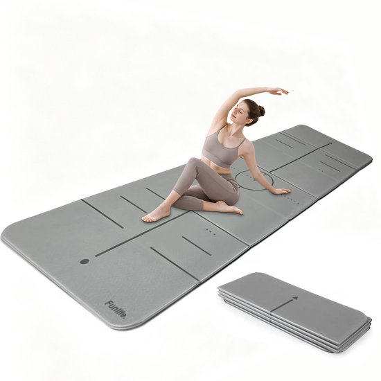 Funlife Opvouwbare Yogamat 190x66 cm – 10 mm Extra Dik – Antislip Fitnessmat voor Yoga, Pilates & Thuis Workout – Compact & Ruimtebesparend – Binnen & Buiten – Lichtgrijs Design