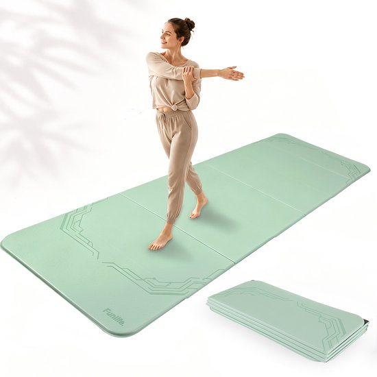 Funlife Opvouwbare Yogamat 190x66 cm – 10 mm Extra Dik – Antislip Fitnessmat voor Yoga, Pilates & Thuis Workout – Compact & Ruimtebesparend – Binnen & Buiten – Mintgroen van Merkloos
