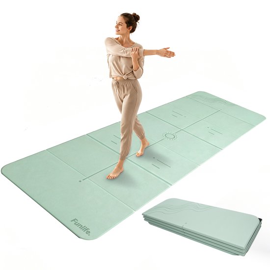 FunLife Sage Flow 7-Delige Opvouwbare Yogamat 190 × 66 cm – 10 mm Dik – Fitnessmat voor Yoga, Pilates en Stretching – Saliegroen