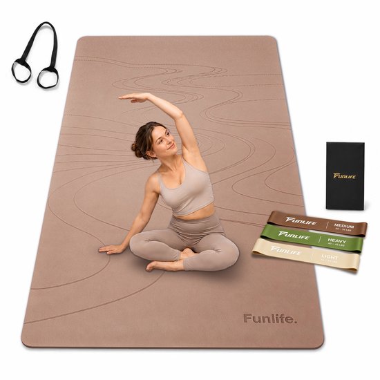 FunLife Yogamat Set Extra Breed 183 x 80 cm - 8 mm TPE Antislip Fitnessmat - Met Draagriem en 3 Weerstandsbanden - Yoga Pilates Sportmat