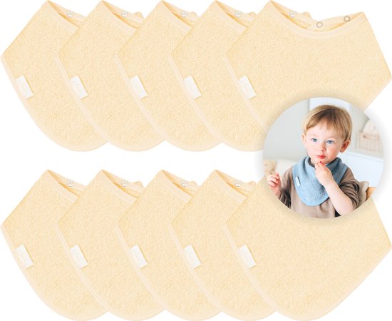 Funnies Bandana Slabbetjes 10 Stuks Beige - Set van 10 Zachte Slabbetjes - Kwijldoekjes - Spuugdoekjes - Gemaakt van 100% Katoenen Badstof - Absorberend, Zacht en Makkelijk Wasbaar - Ideaal voor Baby’s bij Voeden, Kwijlen en Spugen van Funnies