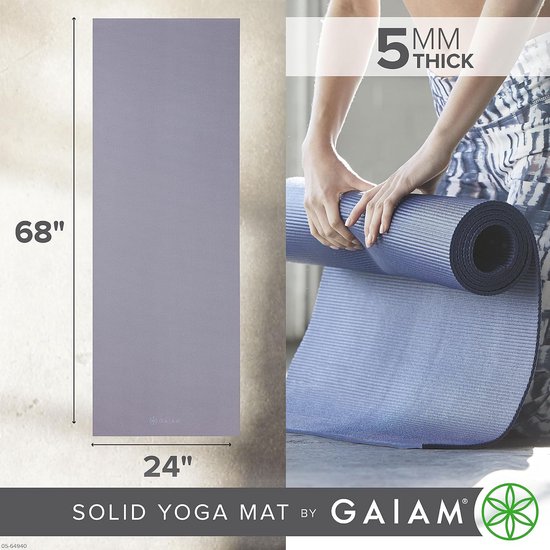 Gaiam Yogamat, 5 mm dik, antislip, voor alle soorten yoga, pilates en vloertraining (172,7 x 61 x 5 mm) van Merkloos