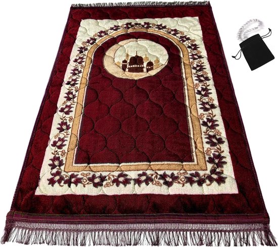 Gebedskleed moslim - Sajadah mat - Rustig bidden - Extra dik katoen - 110x70 cm - Rood