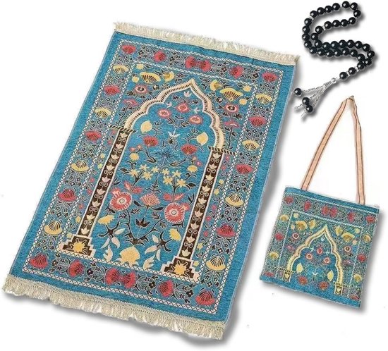 Gebedsmat met Tas - Reis Tapijt - Rustig Bidden - Inclusief Draagtas - 110 x 70 cm - Lichtblauw