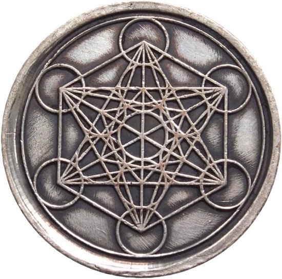 Geluksmunt Metatron - Beschermingsmunt Koper - Energetische Balans - Heilige Geometrie Patroon - 4cm Diameter - Koper
