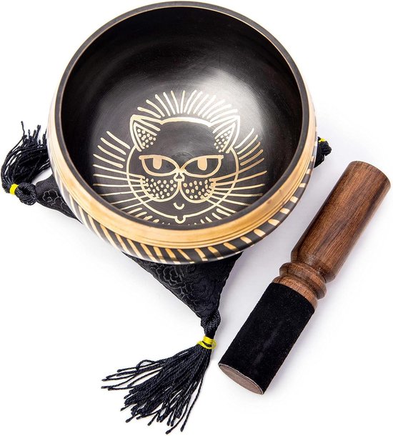 Gemakkelijk te spelen Tibetaanse klankschaal Set - Cat Design Meditatie Mindful 7 Chakra Sound Healing Handcrated Gift - HIMALAYAN BAZAAR van Himalayan Bazaar