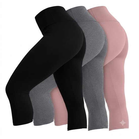 Gemengde kleuren yoga capri legging dames 3 pack hoge taille sport legging buik controle pilates legging 3/4 legging fitness legging niet doorschijnend elastische workout broek L