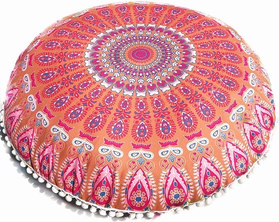 Geometrische Kussenhoes 80 x 80 cm Ronde Kussenhoes Mandala Vloerkussenhoes Boheemse Meditatie Kussenhoes Ottomaanse Hoes Kruk Handgemaakt (Kussen Niet Inbegrepen) van MANDAYA