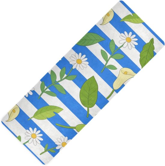 Gestreepte Yoga Mat - Fitness Tapijt - Thuis Trainen - Niet-giftig Materiaal - 180x66 cm - Blauw Wit