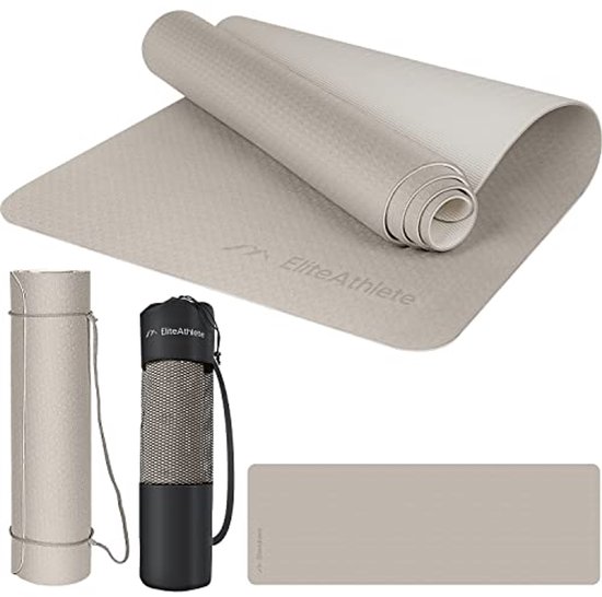 Gevoerde Antislip Yogamat en Sportmat voor Fitness en Pilates - 183 cm x 61 cm x 0,6 cm, Inclusief Transportgordel en Tas van Merkloos
