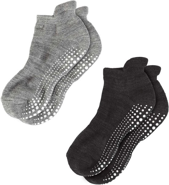 Gigicial Dames teensokken - Pilates teensokken - Antislip textuur/Ademende stof - 2 paar - Geschikt voor yoga en thuisgebruik - Zwart + Grijs van Merkloos