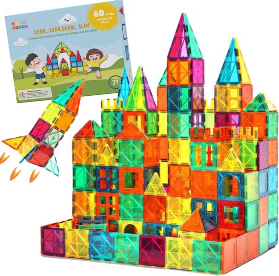Gladi Tiles 60 Stuks - Magnetisch Speelgoed - Constructie speelgoed - STEM Speelgoed voor Kinderen - Bouwset vanaf 3 jaar van Gladi