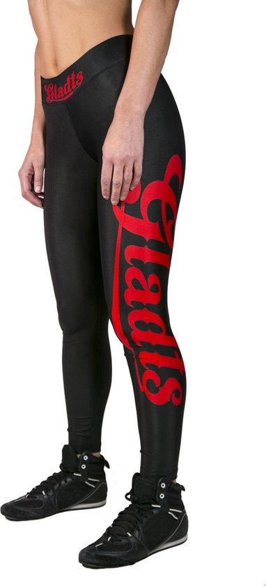 Gladts - Legging - Met topje - Dames - Zwart/Rood - 2-delig - Maat M - Legging dames - Legging meisje - Legging dames volwassenen - Leggings - Legging sport dames van Gladts