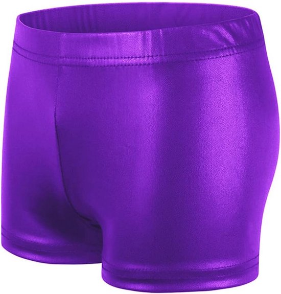 Glanzende Metallic Korte Sportbroek met Elastische Taille voor Kinderen en Meisjes