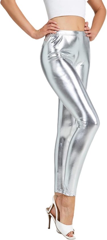 Glanzende Metallic Sportlegging Dames - Strakke Fitness Broek met Hoge Taille