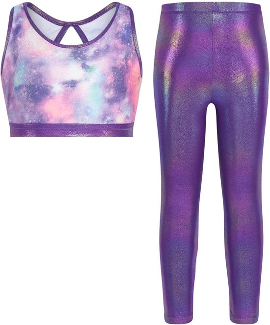 Glitter Trainingsset Meisjes: Crop Top en Yogaleggings voor Dans en Gymnastiek van Merkloos