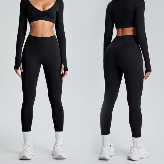 Gloovon® - Sportlegging dames - Shape legging - Hoge taille - Sportkleding dames - Geschikt voor fitness en yoga - Hardloopbroek dames - Zwart - Maat L