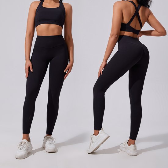 Gloovon® - Sportlegging dames - Sportkleding dames - Shape legging - Hoge taille - Sportbroek dames - Geschikt voor fitness en yoga - yoga legging dames - Hardloopbroek dames - Maat L - Zwart van Merkloos
