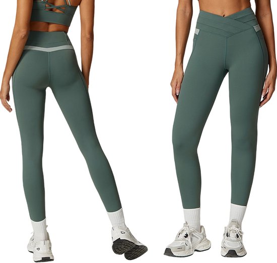 Gloovon® - Sportlegging met zakje dames - Groen - Maat L - Sportkleding dames - Sportbroek - yoga legging dames - High waist Sportlegging - Shape Legging - Hardloopbroek dames van Merkloos