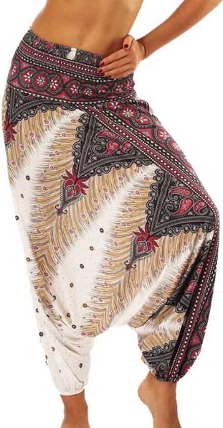 Go Go Gadget - Harembroek - Harem Pants - Yogabroek - Losse Broek - Chillbroek - Harem - Chillpants - Maat M - Wit/ Rood van Go Go Gadget