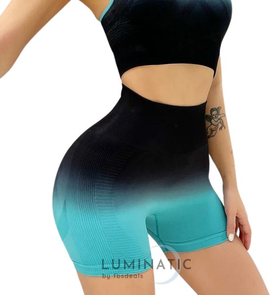 Gradient Shorts - Korte Legging - Shorts - Korte Broek Dames - Shorts Dames - Sportlegging Dames - High Waist - Shapewear Dames - Sportbroek Dames - Luminatic® - Turqoise - M