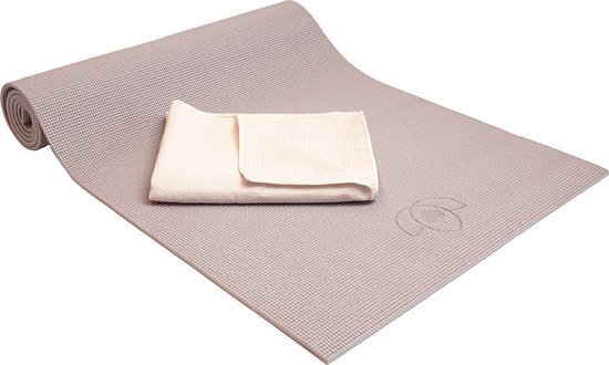 Grippakket: yogamat taupe en handdoek sand