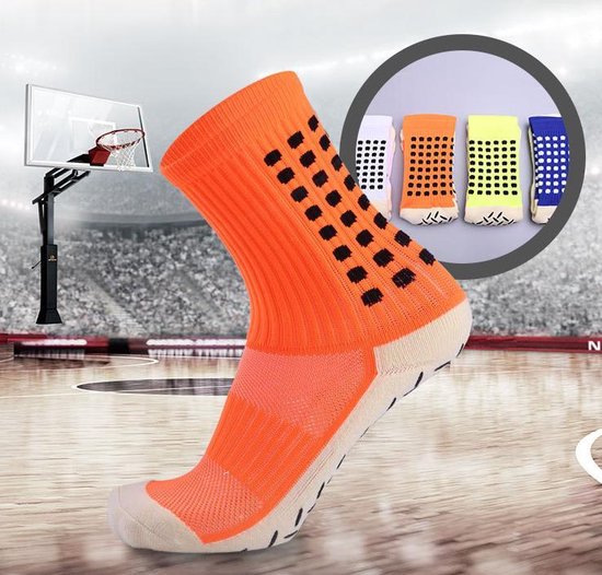 Gripsokken voor sport, basketbalsokken, volleybalsokken en meer. Dempt de klap op je voeten en geeft extra grip. Eén maat (37-44). Oranje met zwart van Grips