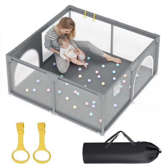 Grondbox - Top kwaliteit - Stevig - Eenvoudig - Twee formaten - 130x130cm - Baby Speelbox - Kinderbox - Babybox - Box voor baby's - Kruipbox - Baby box - Playpen - Grijs van Puck.