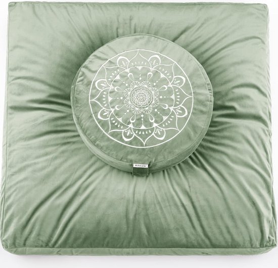 Groot meditatiekussen en Zabuton-matset Meditatiekussen en Zafu-mat Cadeaus voor dames en heren (groen) van Lotuscrafts