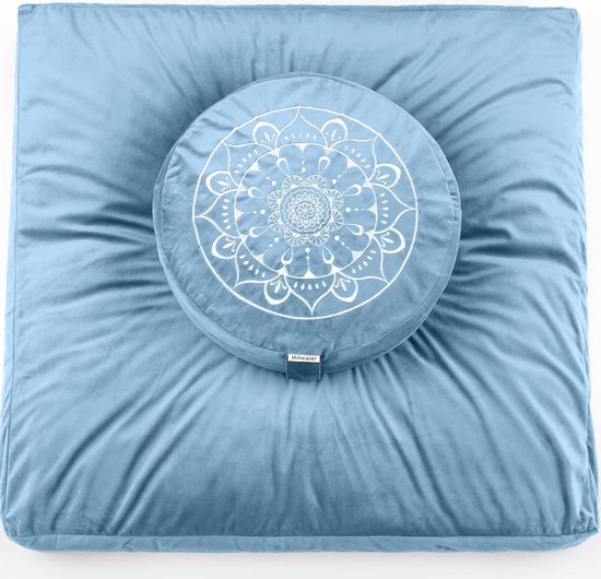 Grote meditatiekussen- en matset Meditatiekussen en Zafu-mat cadeaus voor dames en heren (blauw) van Florensi