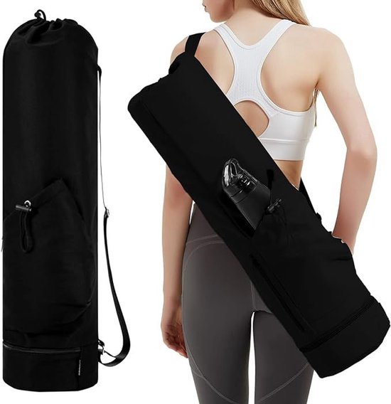 Grote opbergtas voor yogamat - Verstelbare banden + natte barrière + waterfleshoes - Multifunctionele pilatestas - Zwart van Yogaturn