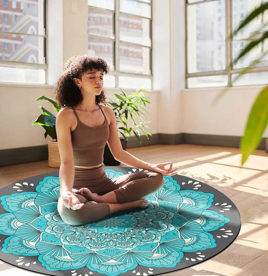 Grote ronde yogamat voor oefeningen, premium kwaliteit, extra dik, ultracomfortabel, antislip, cirkelvormige meditatiemat (140 x 140 x 3,5 mm) van Merkloos