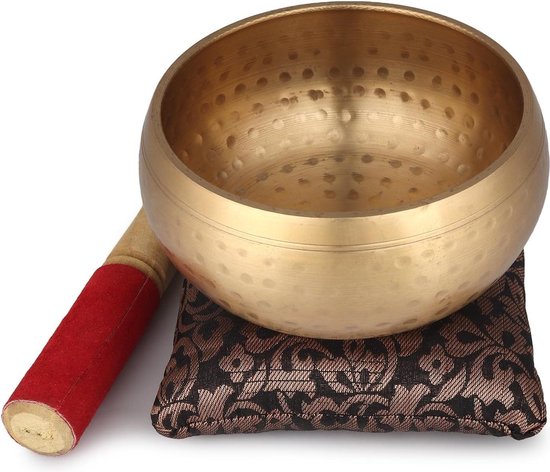 Grote Tibetaanse klankschaal 114 cm set met kloppers en kussens voor genezing, yoga, meditatie en ontspanning. van Merkloos