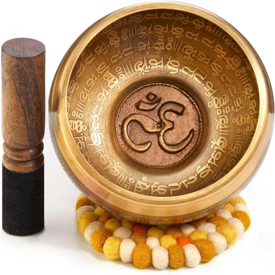 Grote Tibetaanse Klankschaal Set 850g 16cm met Klepel Klankschaalkussen Lokta Papieren Geschenkdoos Singing Bowl uit Tibet van Silent Mind
