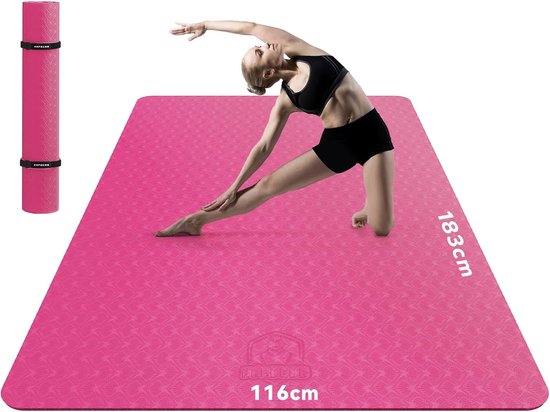 Grote Yoga Mat - Sportmat Fitnessmat - Thuis Training - Dubbelzijdig Antislip - 183x122cm - Roze