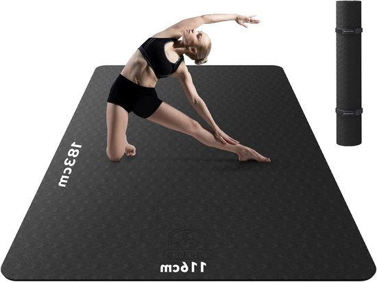 Grote Yogamat - Sportmat Fitnessmat - Thuis Training - Dubbelzijdig Antislip - 183x122cm - Zwart