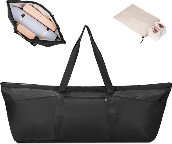 Grote yogatas voor dames - met schoenenvak en nat compartiment - zwart - verstelbare draagriem van Bago