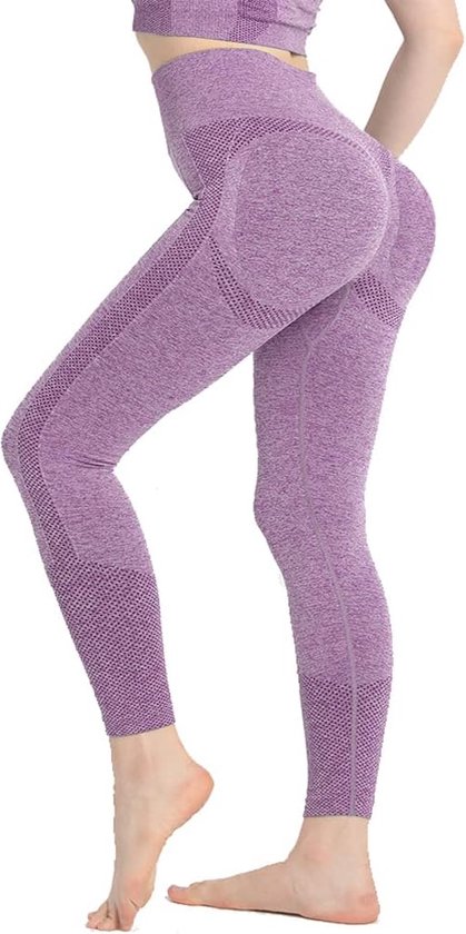 Gym Leggings voor Vrouwen, Hoge Taille Naadloze Workout Yoga Broek, Fitness Scrunch Butt Lifting Elastische Panty - kleur paars - maat XL van Merkloos