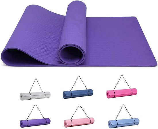 Gymnastiekmat met draagriem voor yoga pilates paars 183 x 61 x 06 cm van Gymna