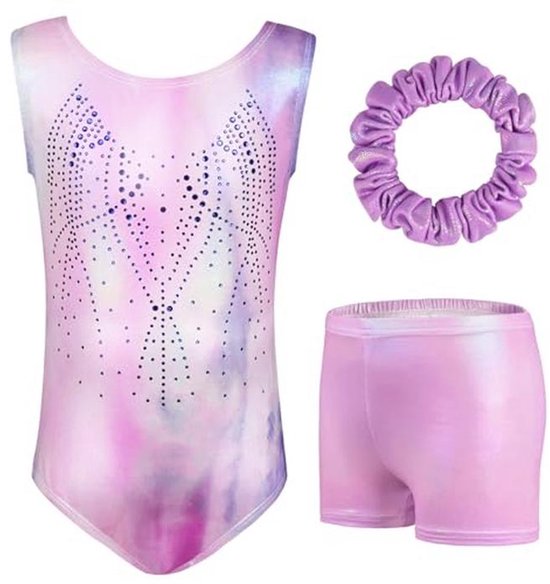 Gymnastiekpanty voor meisjes - Ritmische gymnastiekoutfit met broek en haarband - Mouwloos balletshirt - Geschikt voor 5-6 jaar - Violet van Merkloos